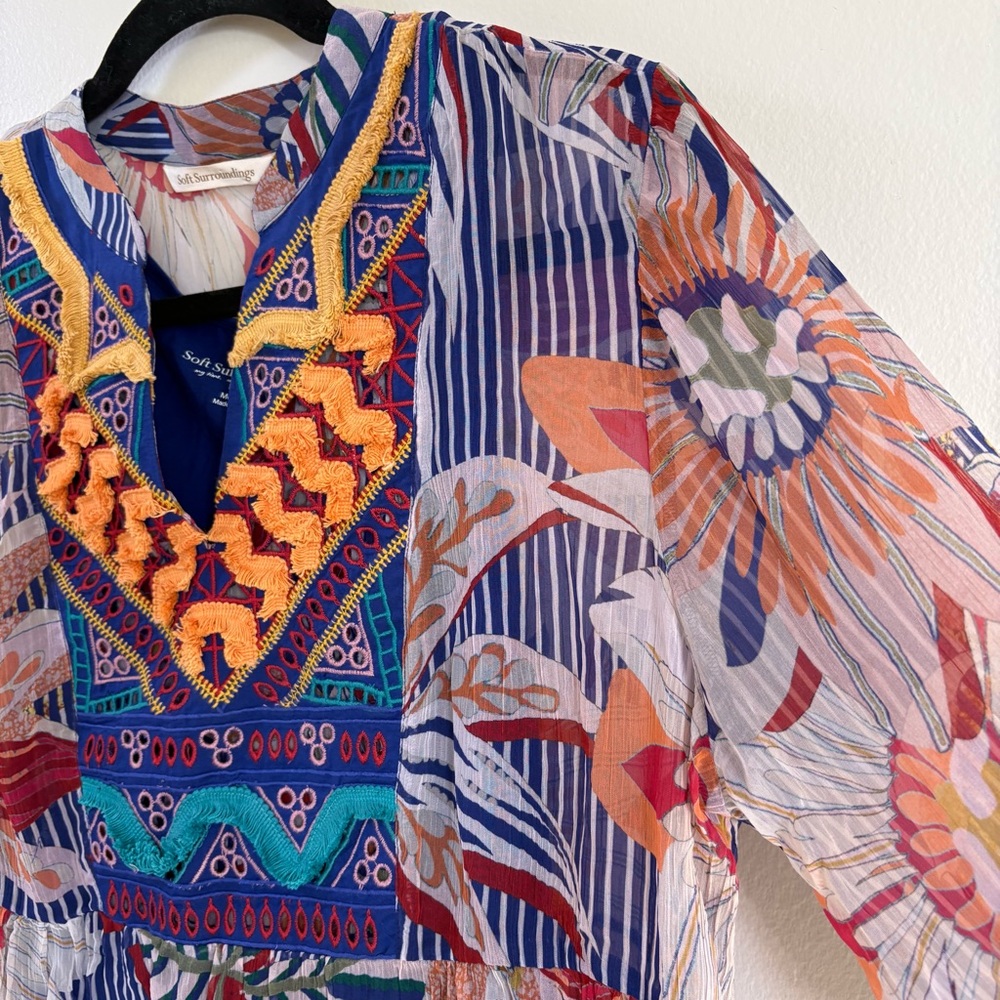 Soft Surroundings Floral Embroidered Resort Beachy Boho Flowy Blouse Top Medium - Picture 4 of 14